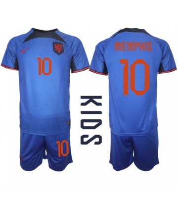 Holandia Memphis Depay #10 Koszulka Wyjazdowych Dziecięca MŚ 2022 Krótki Rękaw (+ Krótkie spodenki)